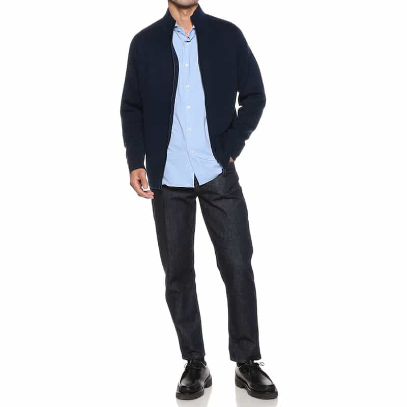 BARNEYS NEW YORK ニットライダースジャケット NAVY