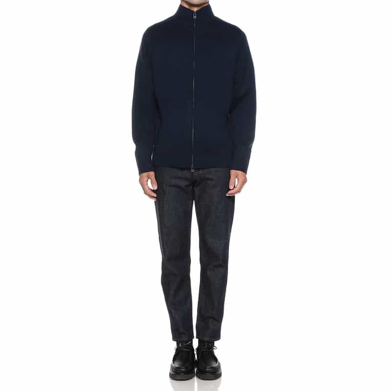 BARNEYS NEW YORK ニットライダースジャケット NAVY