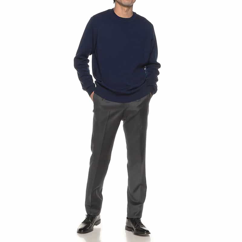 BARNEYS NEW YORK ダブルフェイスクルーネックニットプルオーバー NAVY