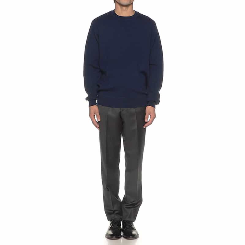 BARNEYS NEW YORK ダブルフェイスクルーネックニットプルオーバー NAVY