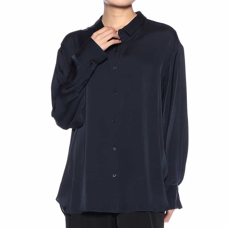 BARNEYS NEW YORK ウォッシャブル ストレッチシャツ NAVY