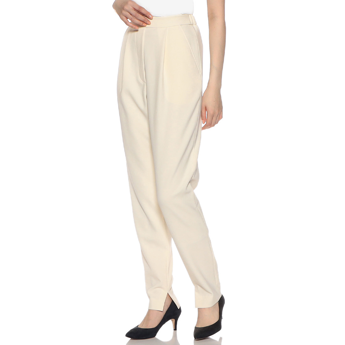 セットアップ ウォッシャブル裾スリット入りテーパードパンツ