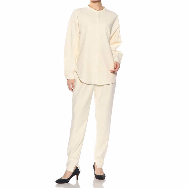 BARNEYS NEW YORK セットアップ ウォッシャブル裾スリット入りテーパードパンツ IVORY