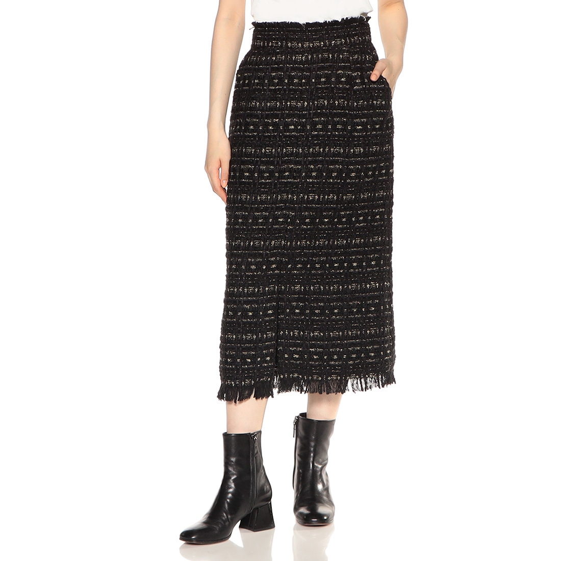 セットアップ ツイードフリンジ スカート