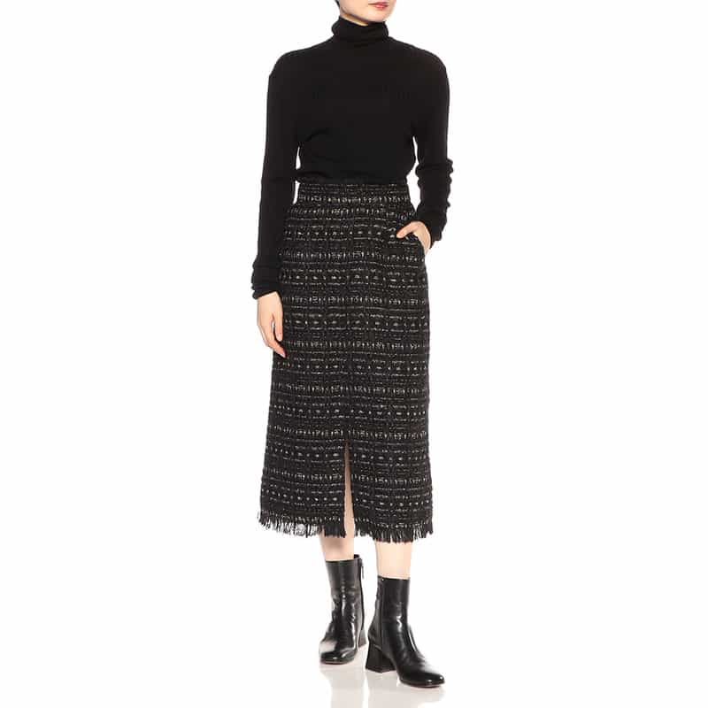BARNEYS NEW YORK セットアップ ツイードフリンジ スカート BLACK