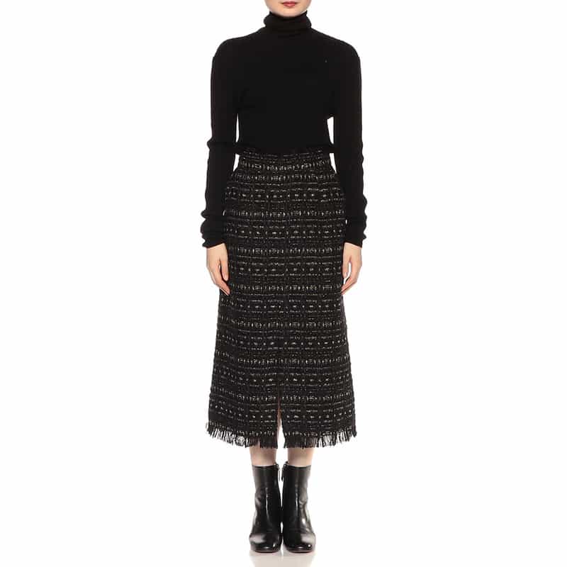 BARNEYS NEW YORK セットアップ ツイードフリンジ スカート BLACK