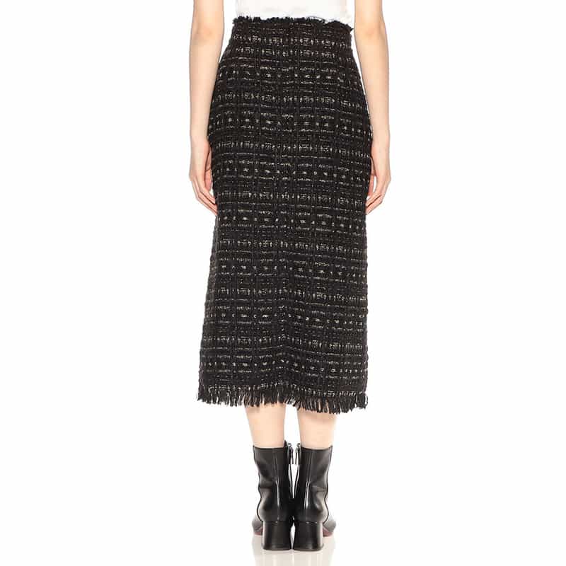 BARNEYS NEW YORK セットアップ ツイードフリンジ スカート BLACK