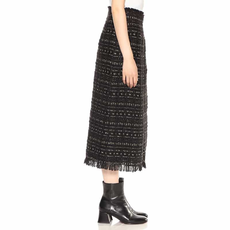 BARNEYS NEW YORK セットアップ ツイードフリンジ スカート BLACK