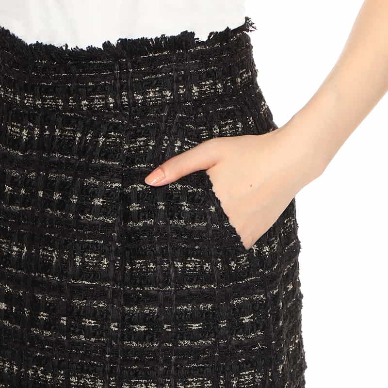 BARNEYS NEW YORK セットアップ ツイードフリンジ スカート BLACK