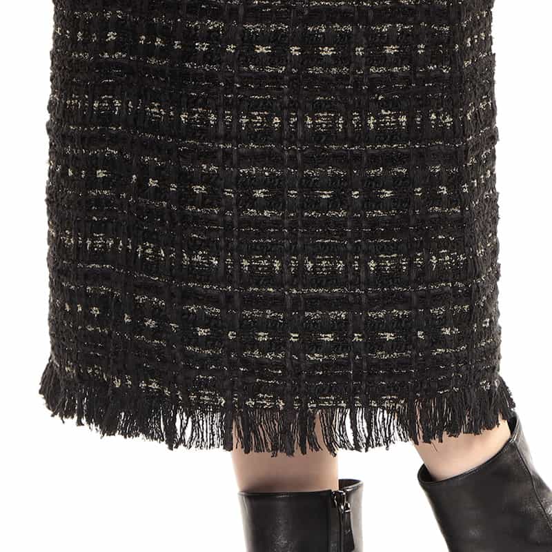 BARNEYS NEW YORK セットアップ ツイードフリンジ スカート BLACK