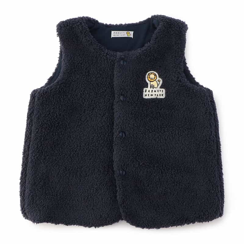 BARNEYS NEW YORK ライオン刺繍ボアベスト NAVY