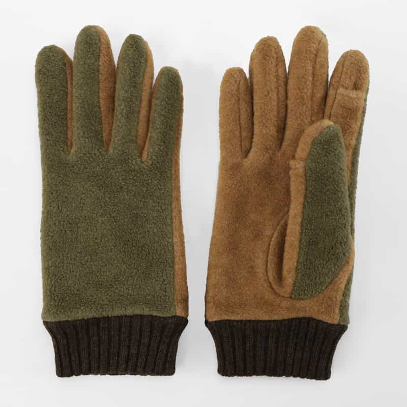 BARNEYS NEW YORK フリース素材バイカラーグローブ KHAKI