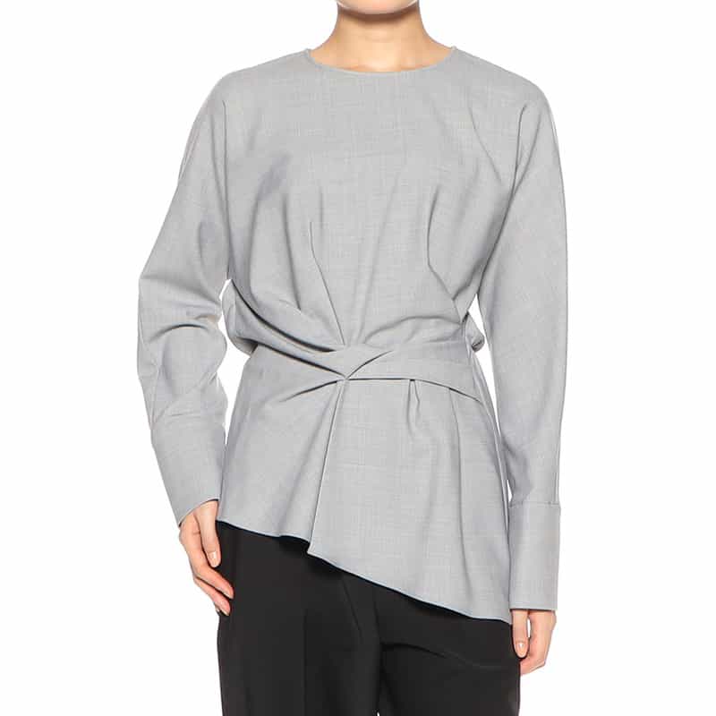 BARNEYS NEW YORK ウォッシャブル ツイストディテールブラウス LIGHT GRAY