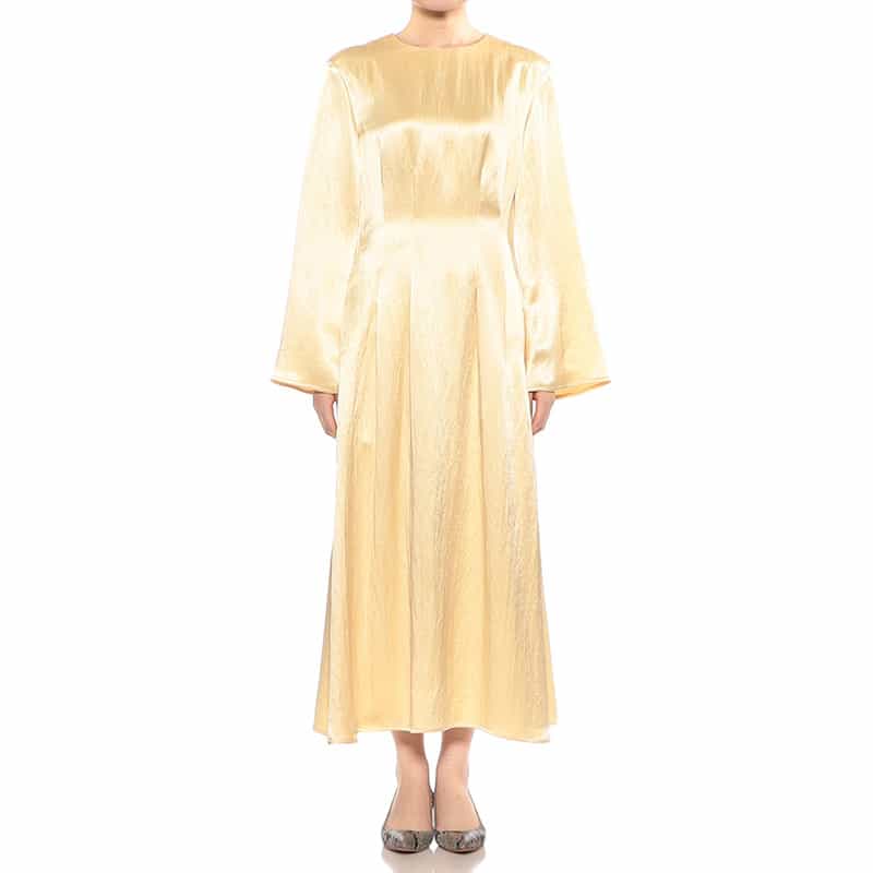 BARNEYS NEW YORK サテン フレアスリーブドレス LIGHT YELLOW