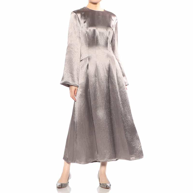 BARNEYS NEW YORK サテン フレアスリーブドレス LIGHT BROWN