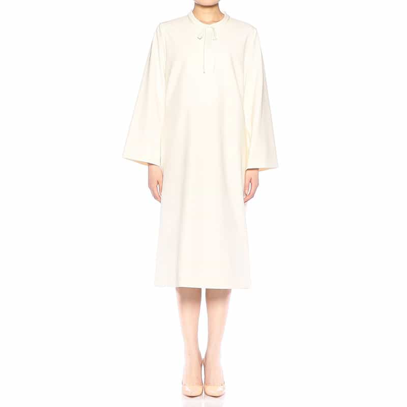 BARNEYS NEW YORK セットアップ ウォッシャブル ネックリボン付きフレアスリーブドレス IVORY