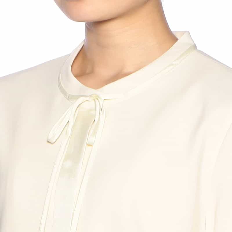 BARNEYS NEW YORK セットアップ ウォッシャブル ネックリボン付きフレアスリーブドレス IVORY