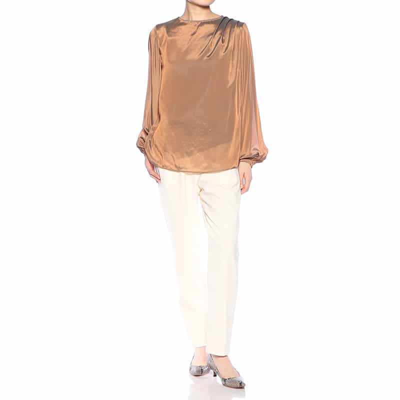 BARNEYS NEW YORK ウォッシャブル シアー素材ドレープブラウス (キャミソール付き) BROWN