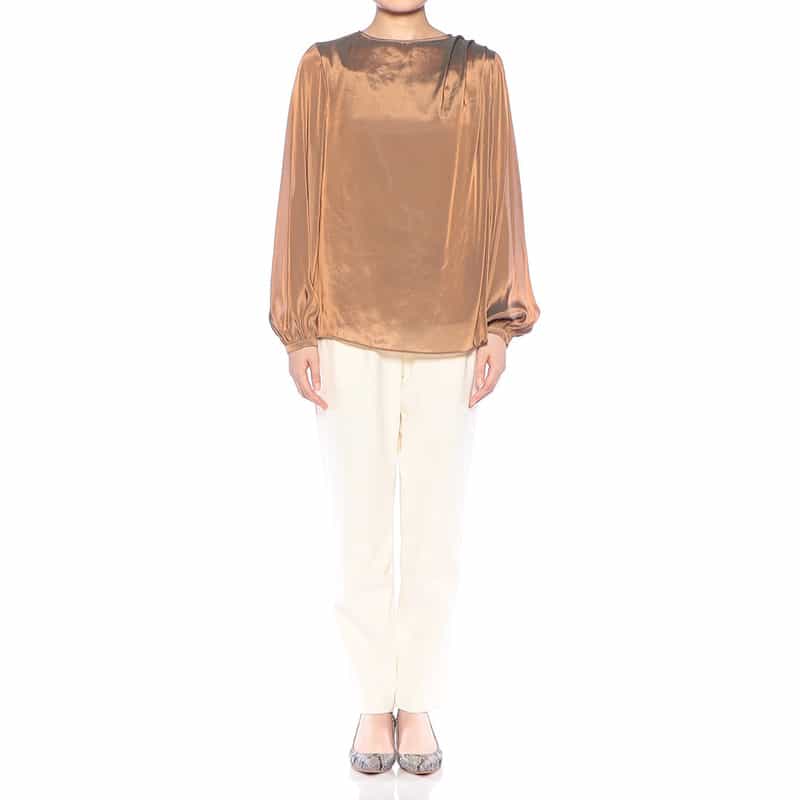 BARNEYS NEW YORK ウォッシャブル シアー素材ドレープブラウス (キャミソール付き) BROWN
