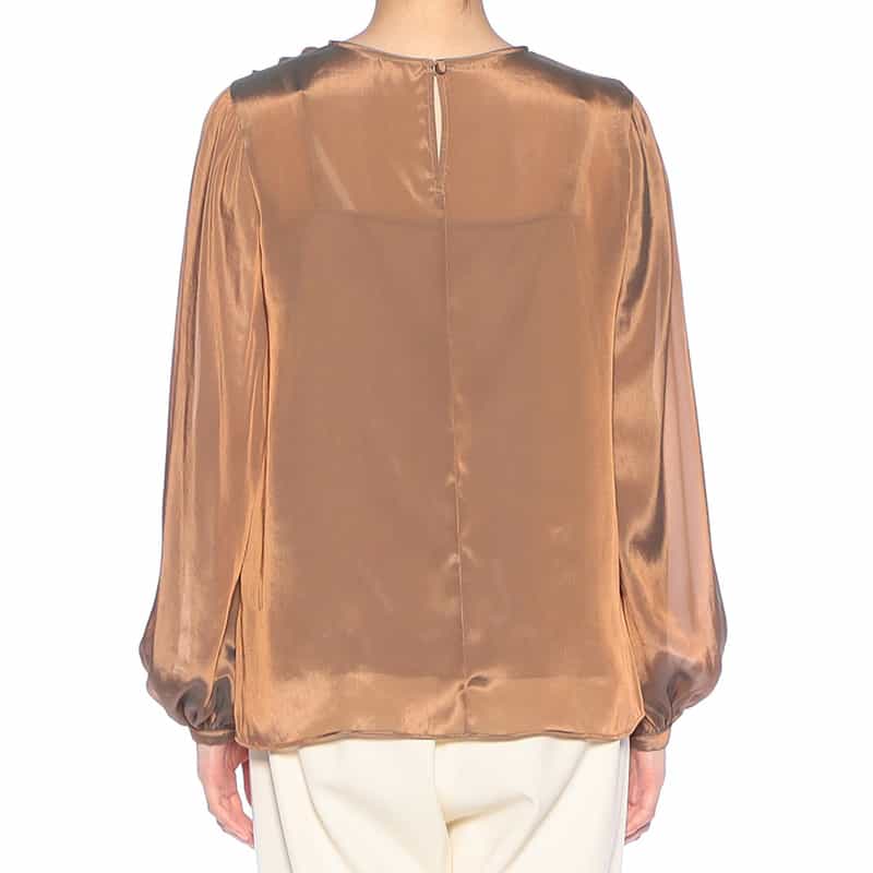 BARNEYS NEW YORK ウォッシャブル シアー素材ドレープブラウス (キャミソール付き) BROWN
