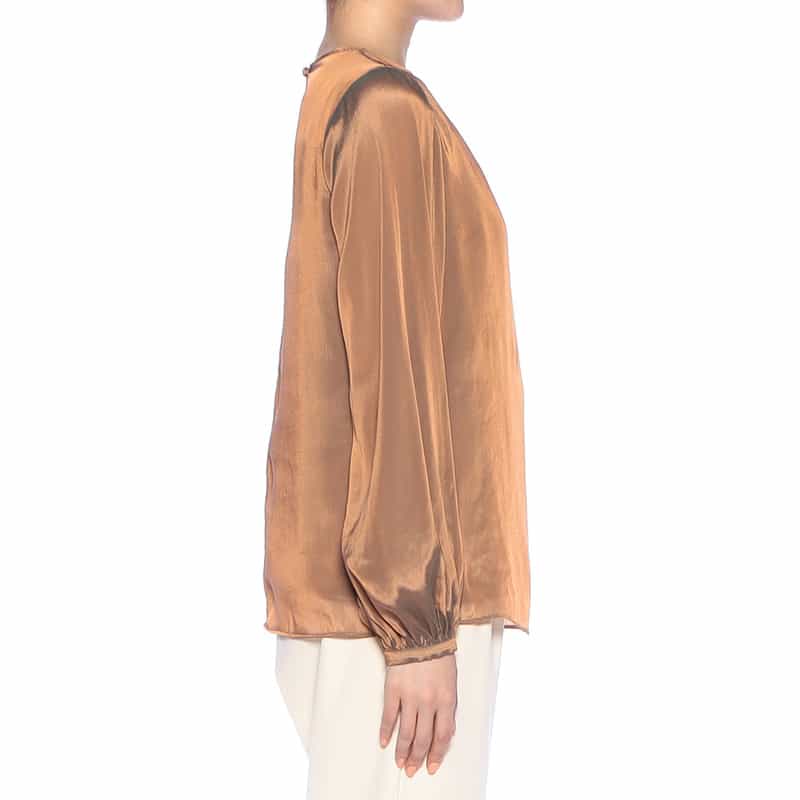BARNEYS NEW YORK ウォッシャブル シアー素材ドレープブラウス (キャミソール付き) BROWN