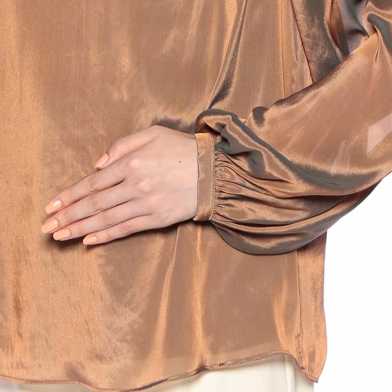 BARNEYS NEW YORK ウォッシャブル シアー素材ドレープブラウス (キャミソール付き) BROWN