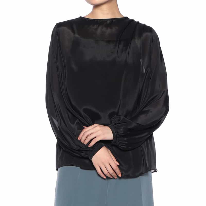 BARNEYS NEW YORK ウォッシャブル シアー素材ドレープブラウス (キャミソール付き) BLACK