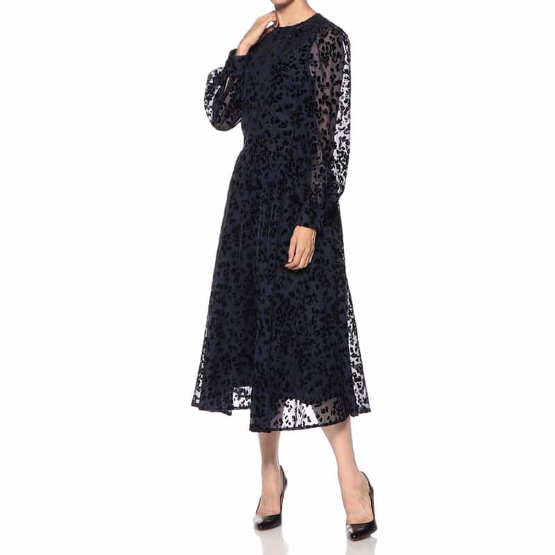 BARNEYS NEW YORK オパールプリントベルベット ドレス NAVY
