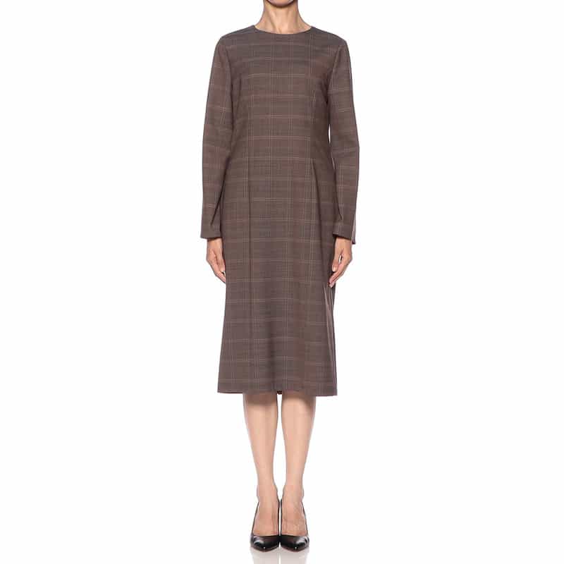 BARNEYS NEW YORK チェック柄Iラインドレス BROWN