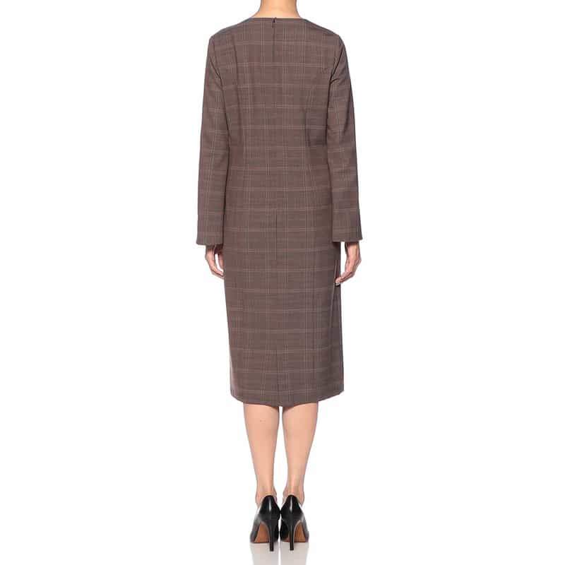 BARNEYS NEW YORK チェック柄Iラインドレス BROWN