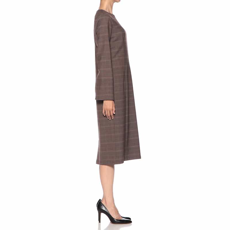 BARNEYS NEW YORK チェック柄Iラインドレス BROWN