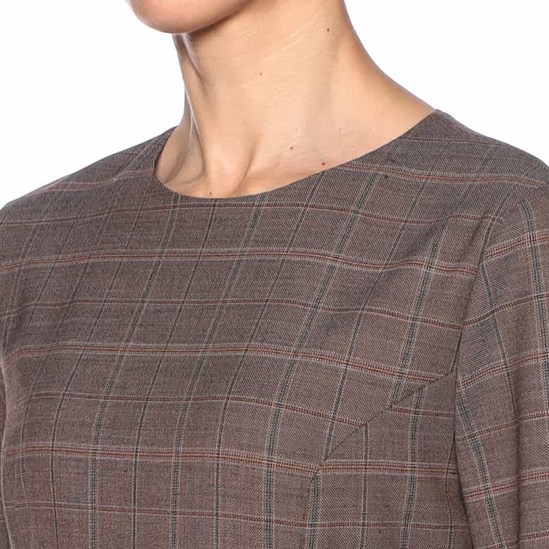 BARNEYS NEW YORK チェック柄Iラインドレス BROWN