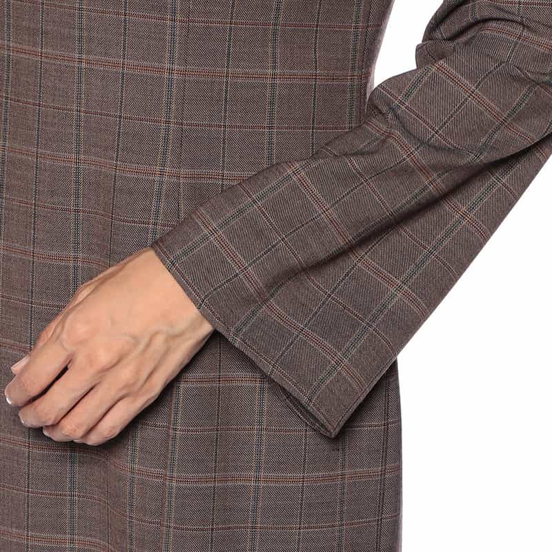 BARNEYS NEW YORK チェック柄Iラインドレス BROWN