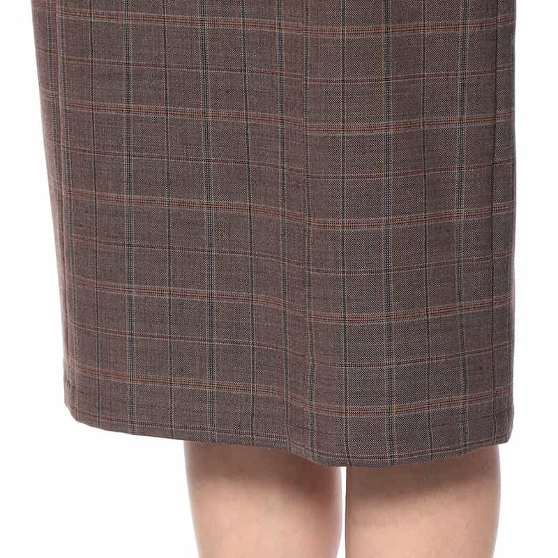 BARNEYS NEW YORK チェック柄Iラインドレス BROWN