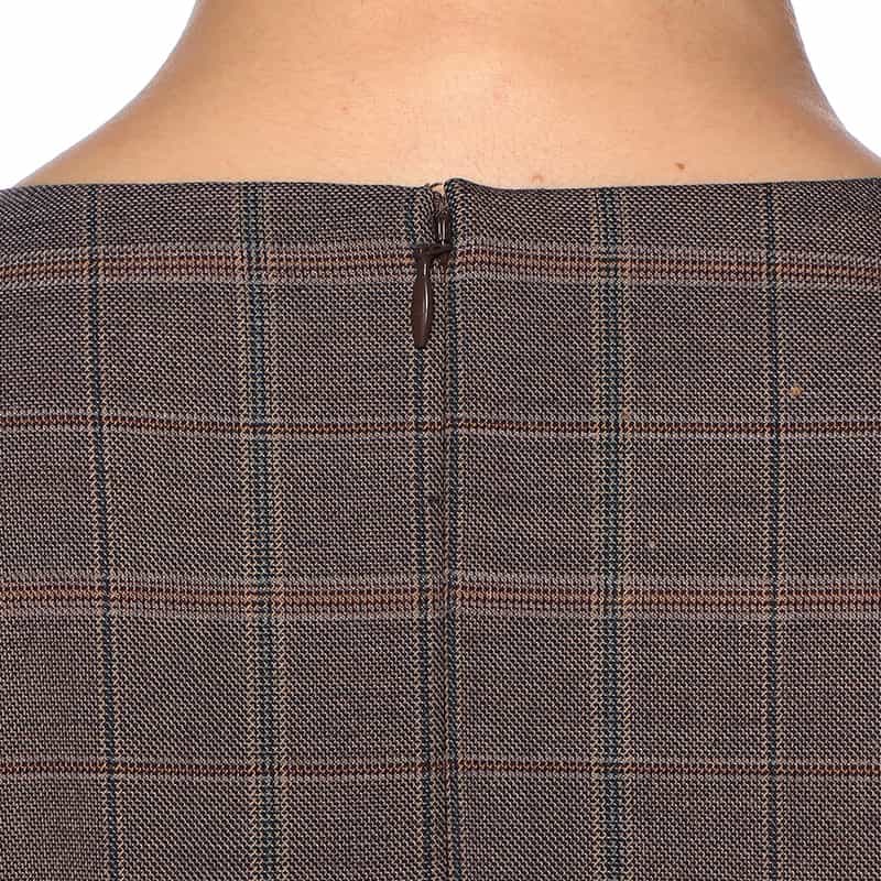 BARNEYS NEW YORK チェック柄Iラインドレス BROWN