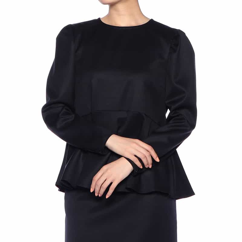 BARNEYS NEW YORK セットアップ ウール素材ペプラムヘムブラウス NAVY