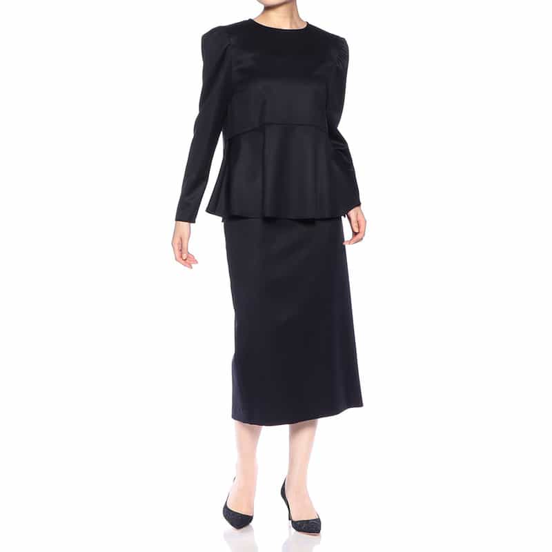 BARNEYS NEW YORK セットアップ ウール素材ペプラムヘムブラウス NAVY