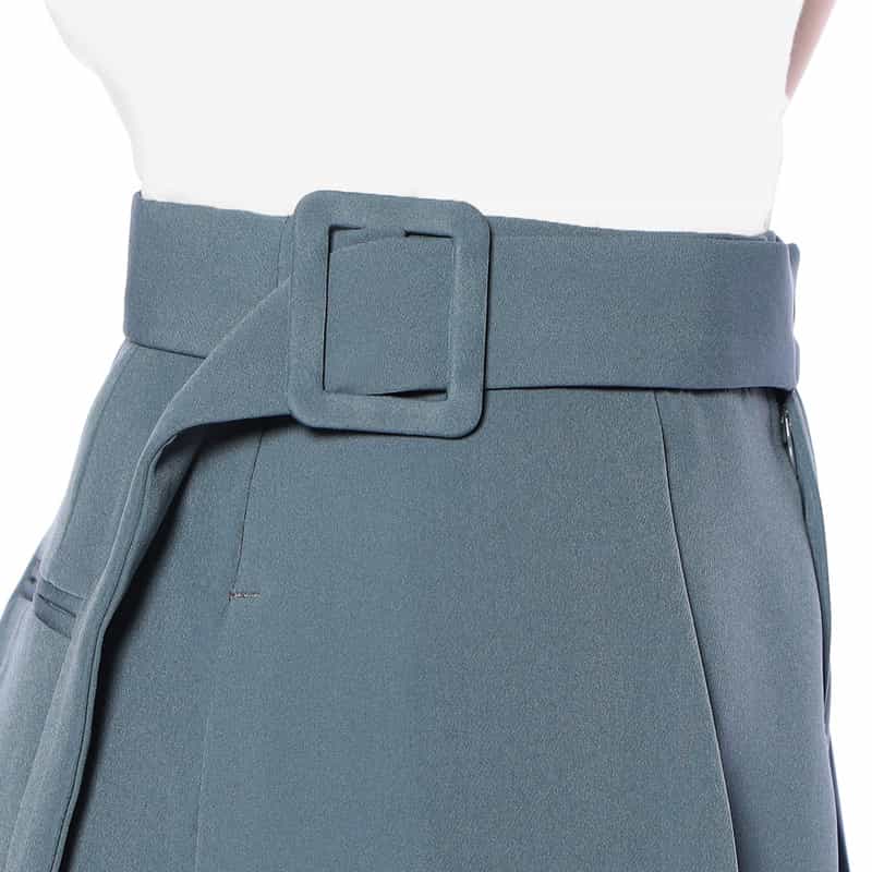 BARNEYS NEW YORK ウォッシャブル ウエストベルトデザイン タックパンツ GREEN