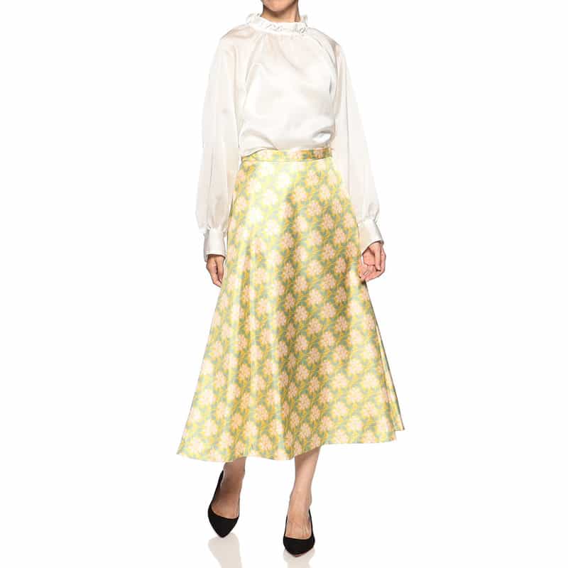 BARNEYS NEW YORK ウォッシャブル フラワープリントスカート YELLOW