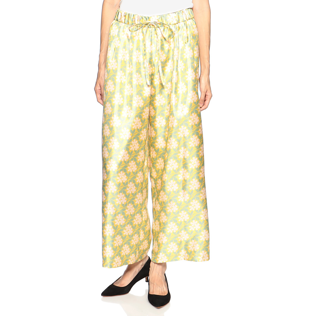 ウォッシャブル フラワープリント ドローストリングパンツ