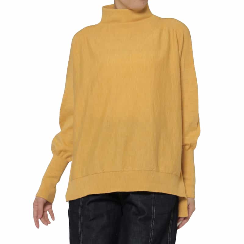 BARNEYS NEW YORK ウール素材 モックネック ポンチョ風ニットプルオーバー YELLOW
