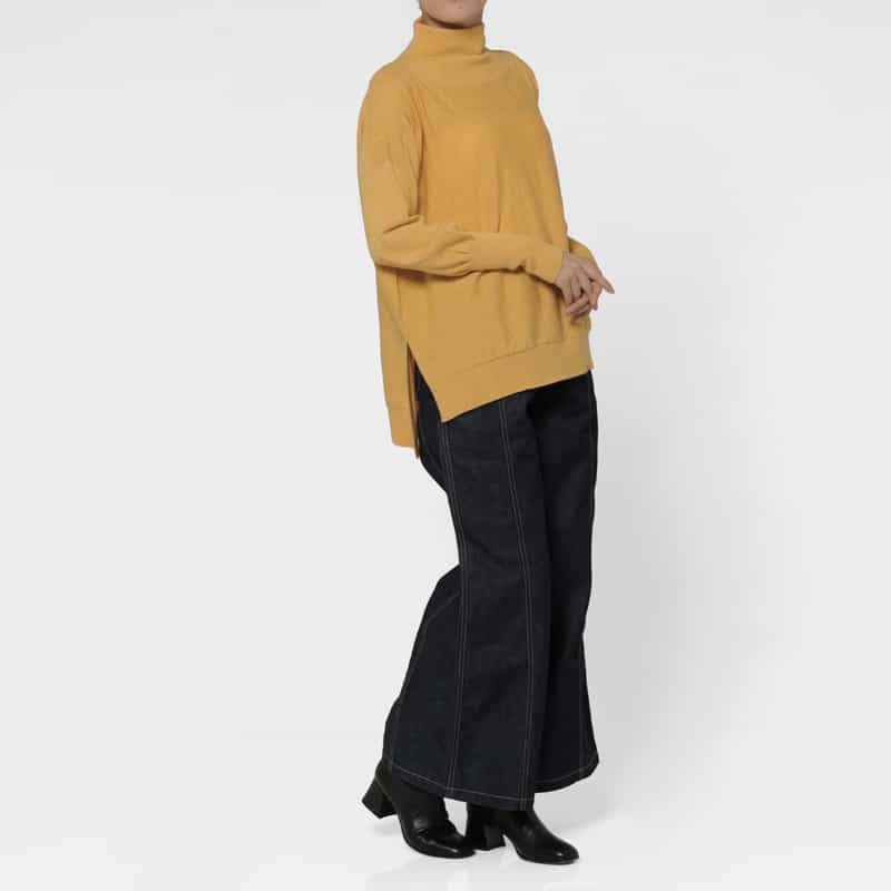 BARNEYS NEW YORK ウール素材 モックネック ポンチョ風ニットプルオーバー YELLOW