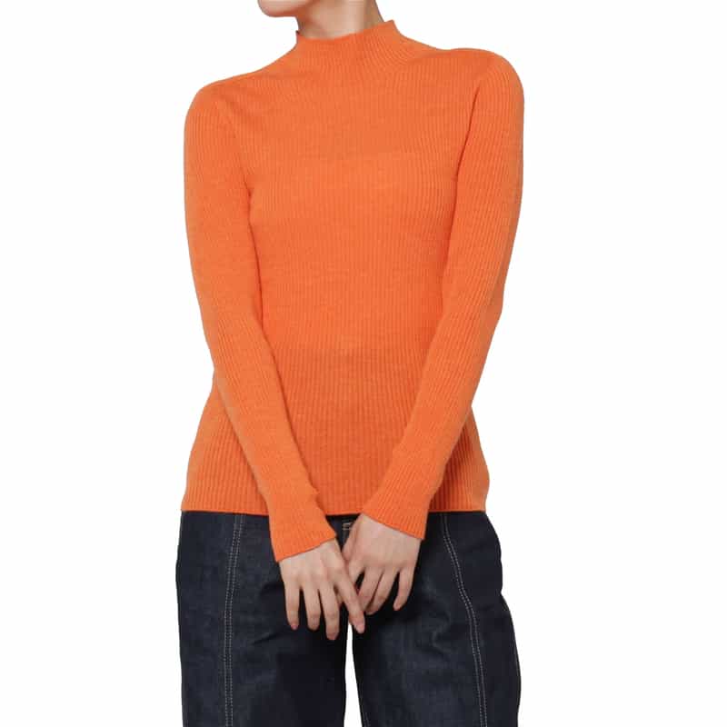 BARNEYS NEW YORK ウール素材 モックネック リブニットプルオーバー ORANGE