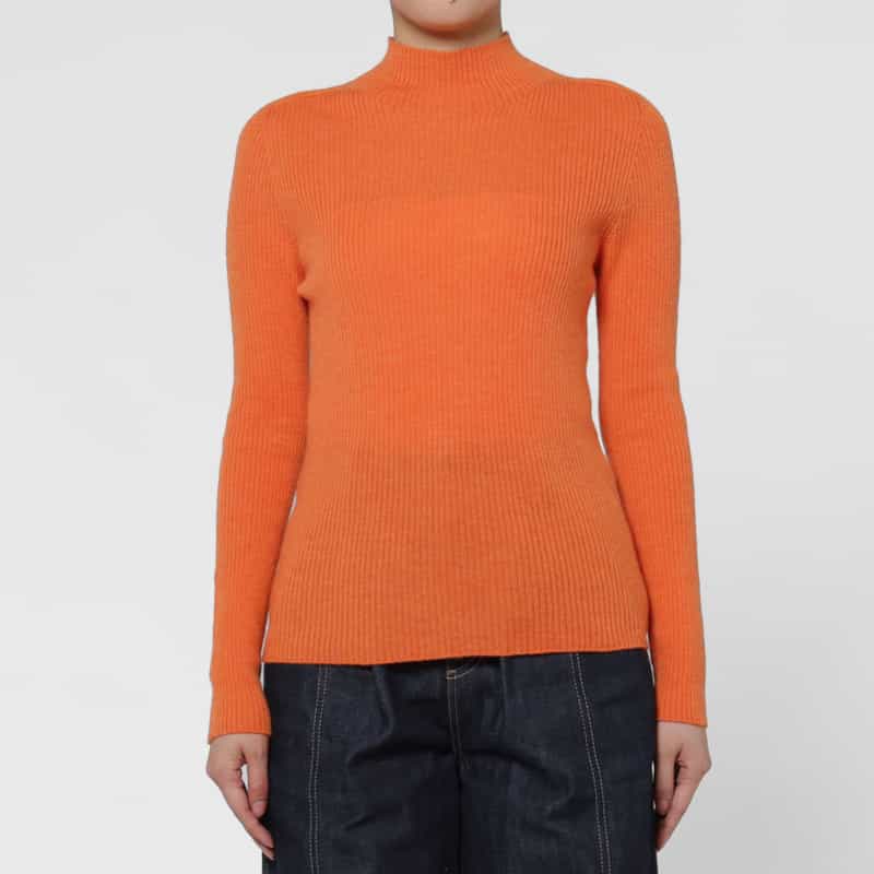 BARNEYS NEW YORK ウール素材 モックネック リブニットプルオーバー ORANGE
