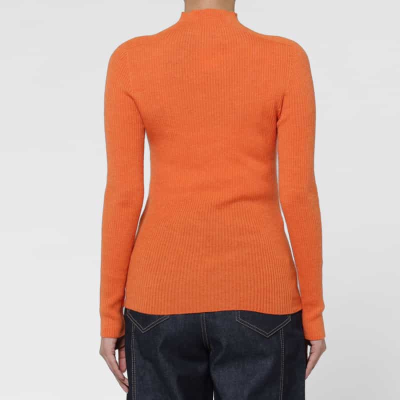 BARNEYS NEW YORK ウール素材 モックネック リブニットプルオーバー ORANGE
