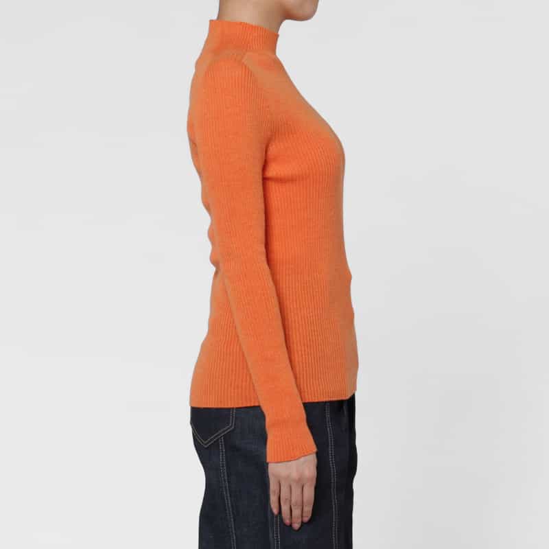 BARNEYS NEW YORK ウール素材 モックネック リブニットプルオーバー ORANGE