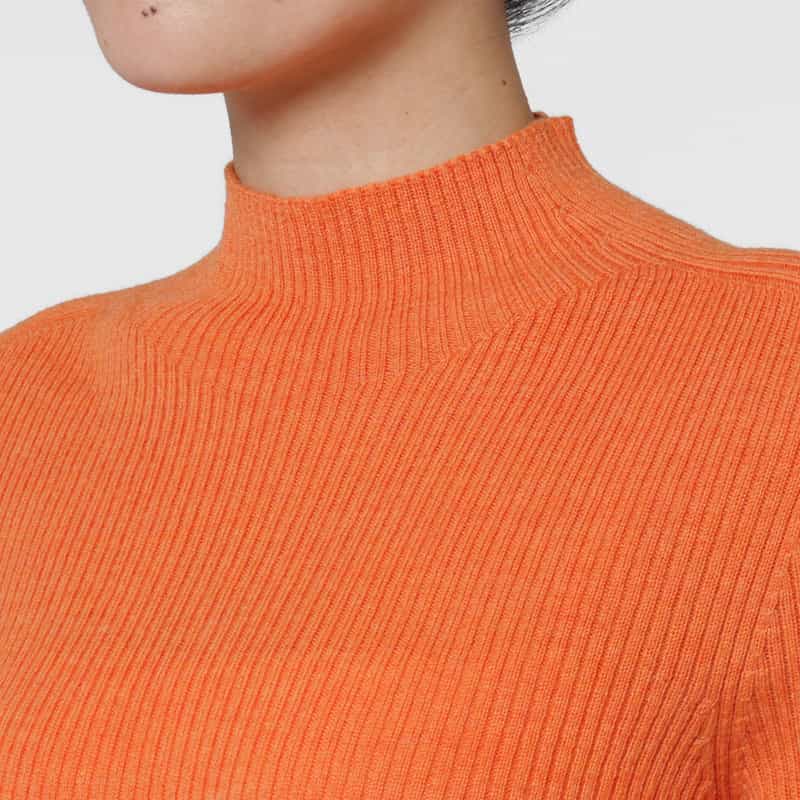 BARNEYS NEW YORK ウール素材 モックネック リブニットプルオーバー ORANGE