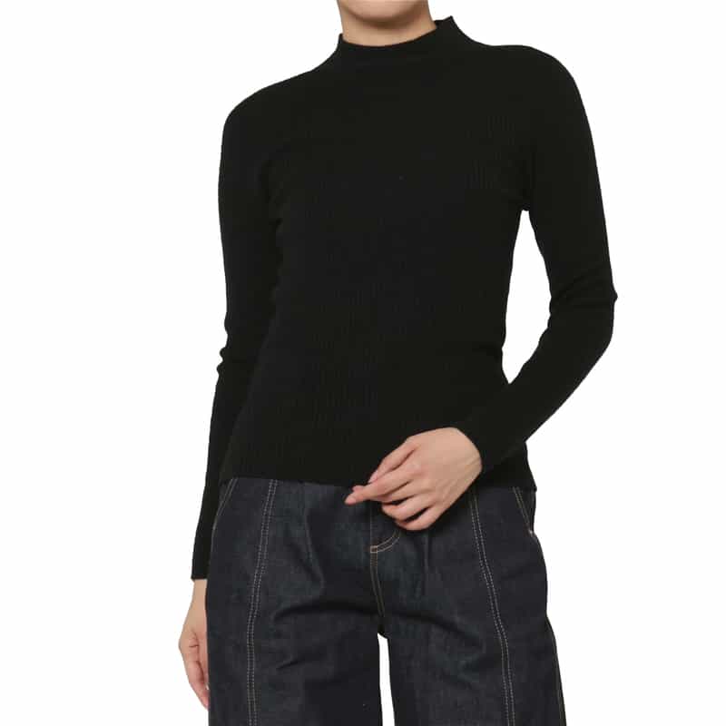 BARNEYS NEW YORK ウール素材 モックネック リブニットプルオーバー BLACK