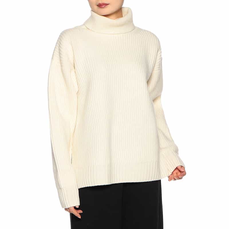 BARNEYS NEW YORK ウール タートルネックニットプルオーバー WHITE