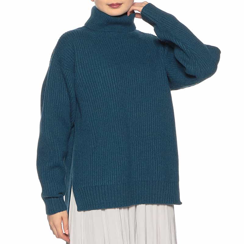 BARNEYS NEW YORK ウール タートルネックニットプルオーバー BLUE GREEN